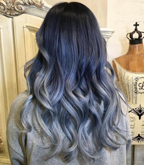 Ombre Gray And Blue Hair